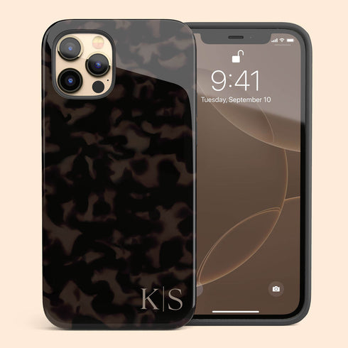 Custom Initials Dark Tortoiseshell iPhone Case - Edge